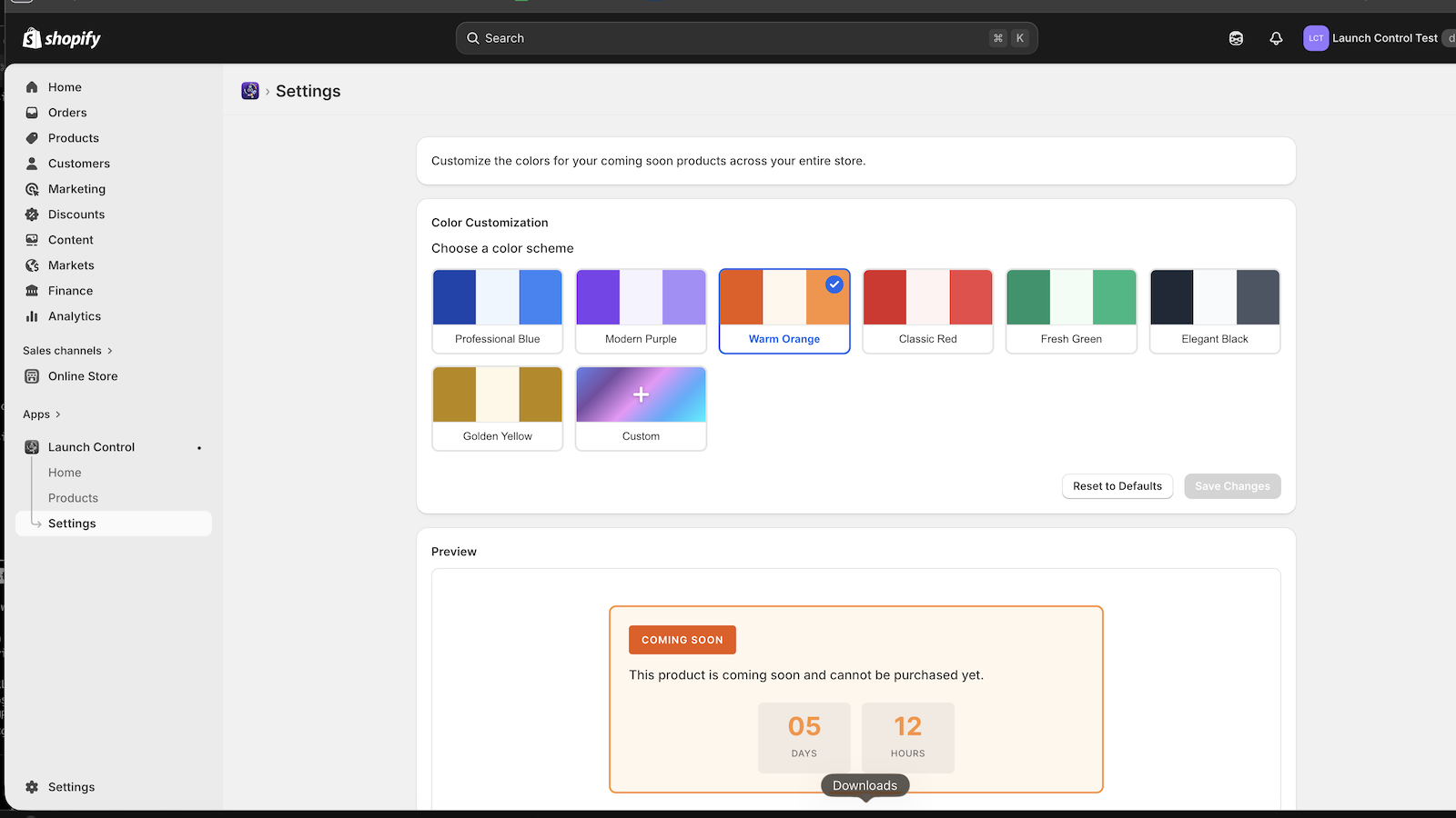 Color customization settings